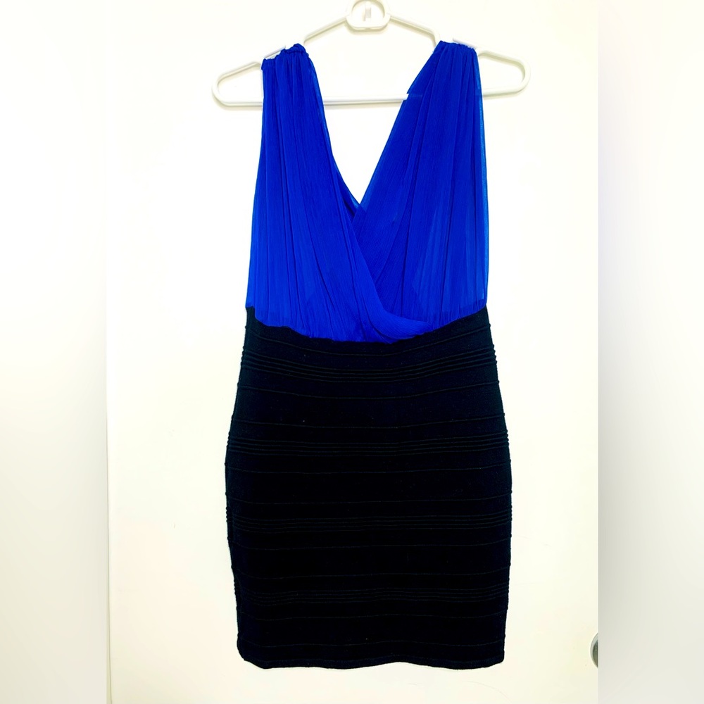Sheer Cobalt & Black Cocktail Dress Size L
